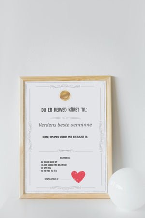 Diplom til verdens beste venninne - Plakatbar.no