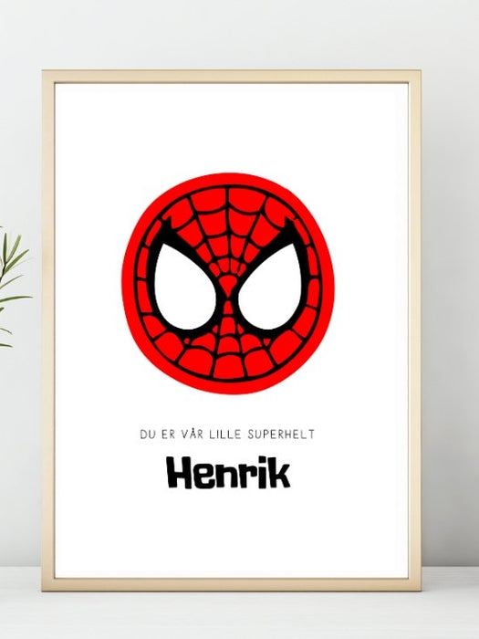 Du er vår superhelt - Spiderman poster med eget navn - Plakatbar.no