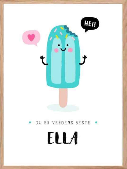 Du er Verdens Beste - Blå - Navneplakat som gjør deg glad - Plakatbar.no