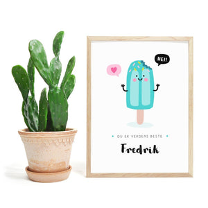 Du er Verdens Beste - Blå - Navneplakat som gjør deg glad - Plakatbar.no