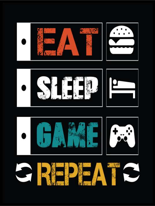 Eat Sleep Game Repeat Black poster