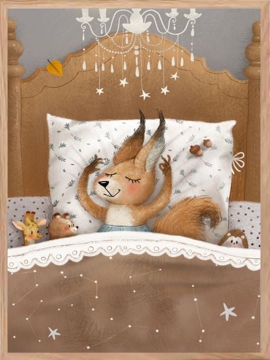 Ekornet sover - Søt barneplakat - Plakatbar.no