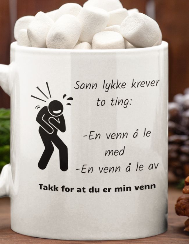 Ekte lykke - Kopp til en venn med eget navn - Plakatbar.no