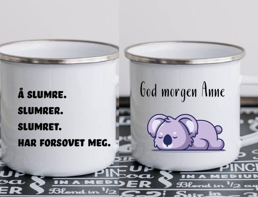 Emaljekopp med eget navn til syvsoveren