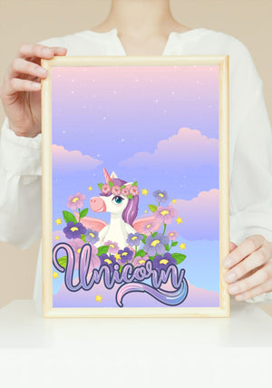 Enhjørning med blomsterkrans - Plakatbar.no