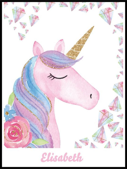 Enhjørningplakat med eget navn - Velg design - Plakatbar.no