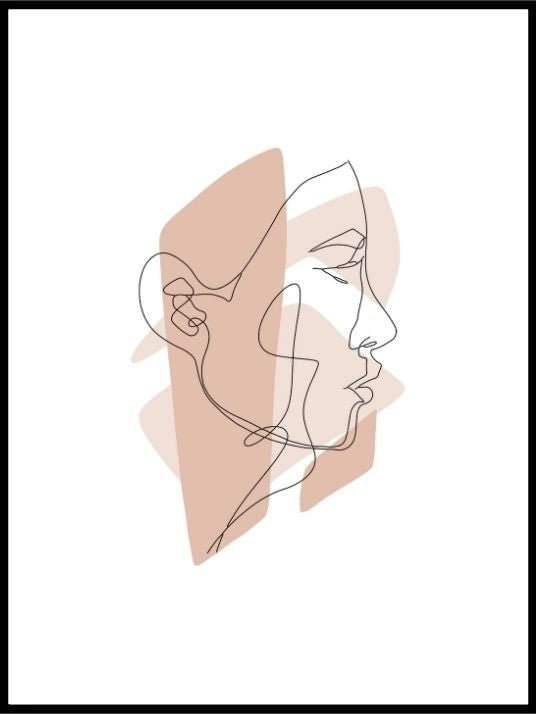 Faceportrait woman one line style - Plakatbar.no
