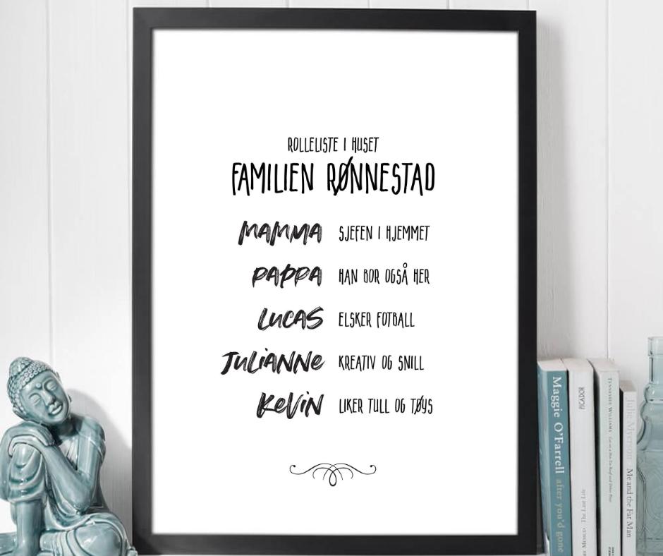 Familieplakat - rollelisten i huset - Plakatbar.no