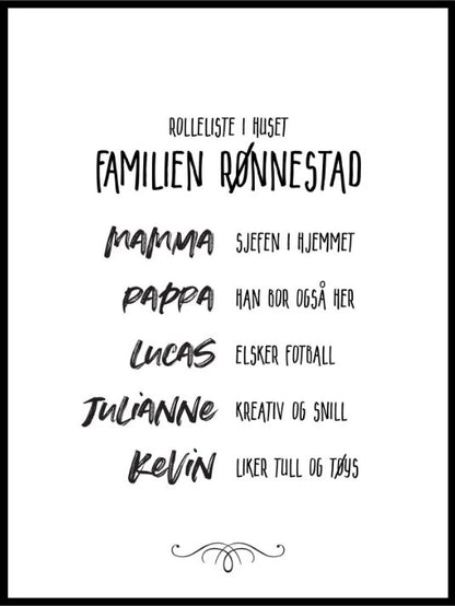 Familieplakat - rollelisten i huset - Plakatbar.no
