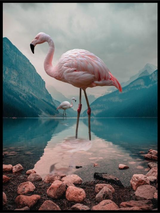 Flamingo and mountains posters