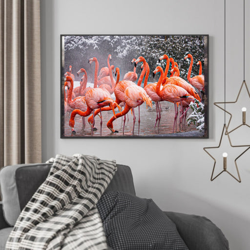 Flamingoer i snødrev Poster - Plakatbar.no