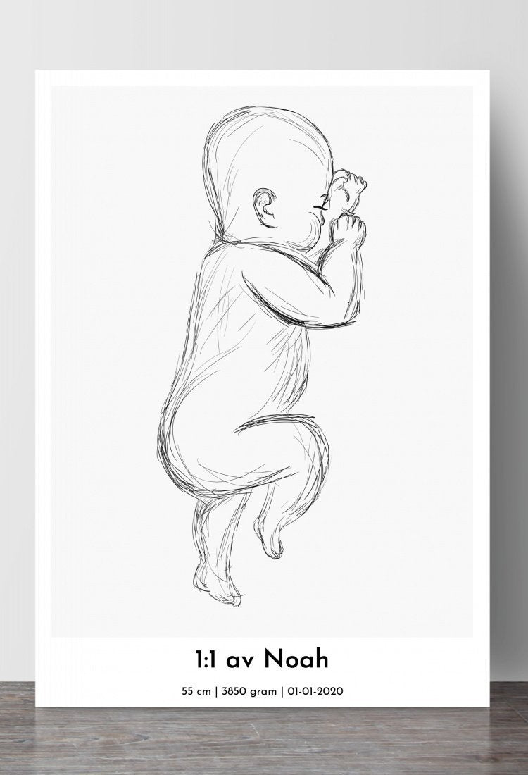 Fødselsplakat med hvit bakgrunn - Plakatbar.no