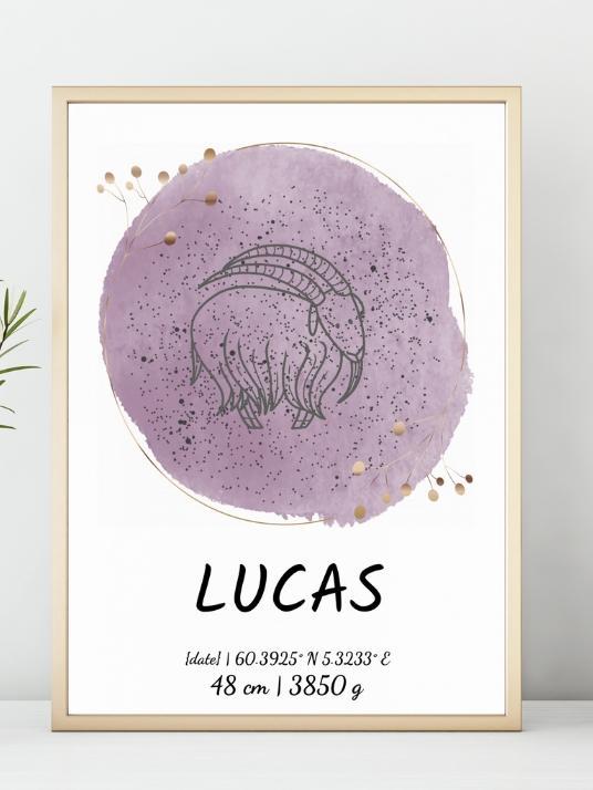 Fødselsplakat med stjernetegn - Plakatbar.no