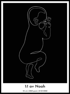 Fødselsplakat med svart bakgrunn - Plakatbar.no