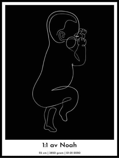 Fødselsplakat med svart bakgrunn - Plakatbar.no