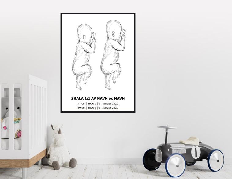 Fødselsplakat til tvillinger eller søsken - Plakatbar.no