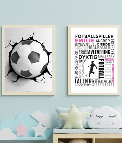 Fotballspilleren - Plakat med fotballord og eget navn i rosa - Plakatbar.no