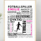 Fotballspilleren - Plakat med fotballord og eget navn i rosa - Plakatbar.no
