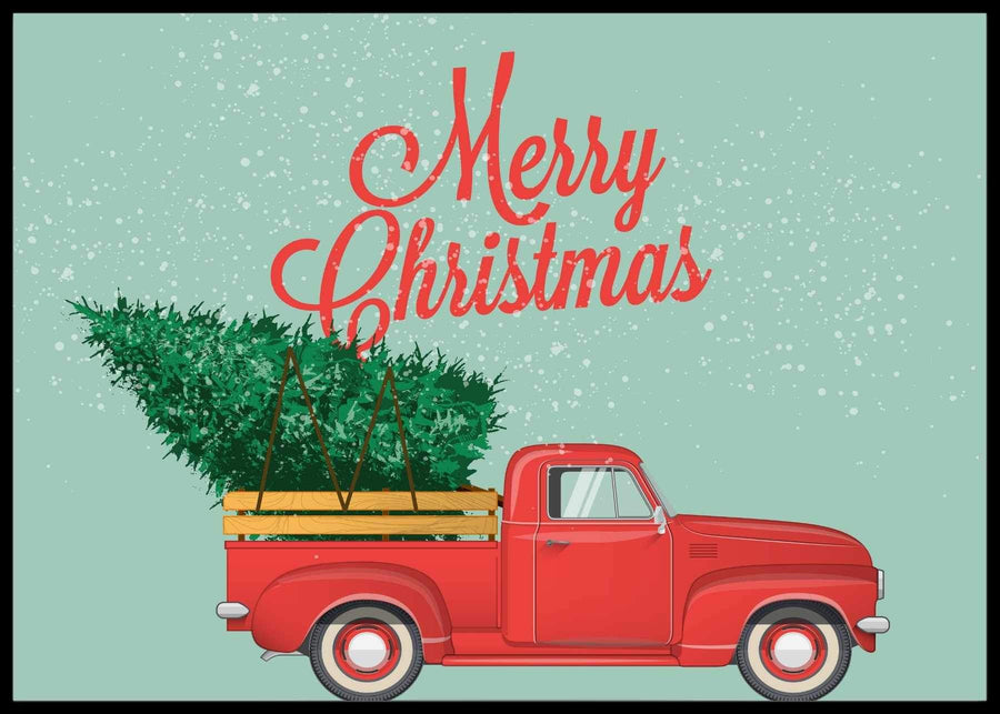 Gammeldags juleplakat med pickuptruck