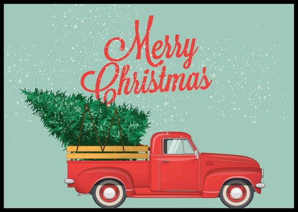 Gammeldags juleplakat med pickuptruck - Plakatbar.no