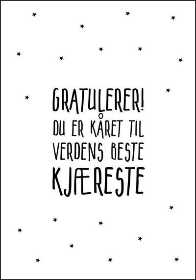 Gratulerer! du er kåret til verdens beste KJÆRESTE. Romantisk og søt plakat - Plakatbar.no