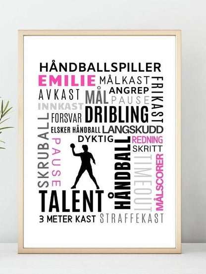 Håndball - ordplakat til jente - Plakatbar.no