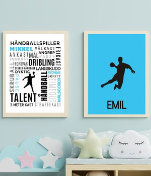 Håndballplakat med eget navn - blå - Plakatbar.no