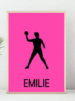 Håndballplakat med eget navn - rosa - Plakatbar.no