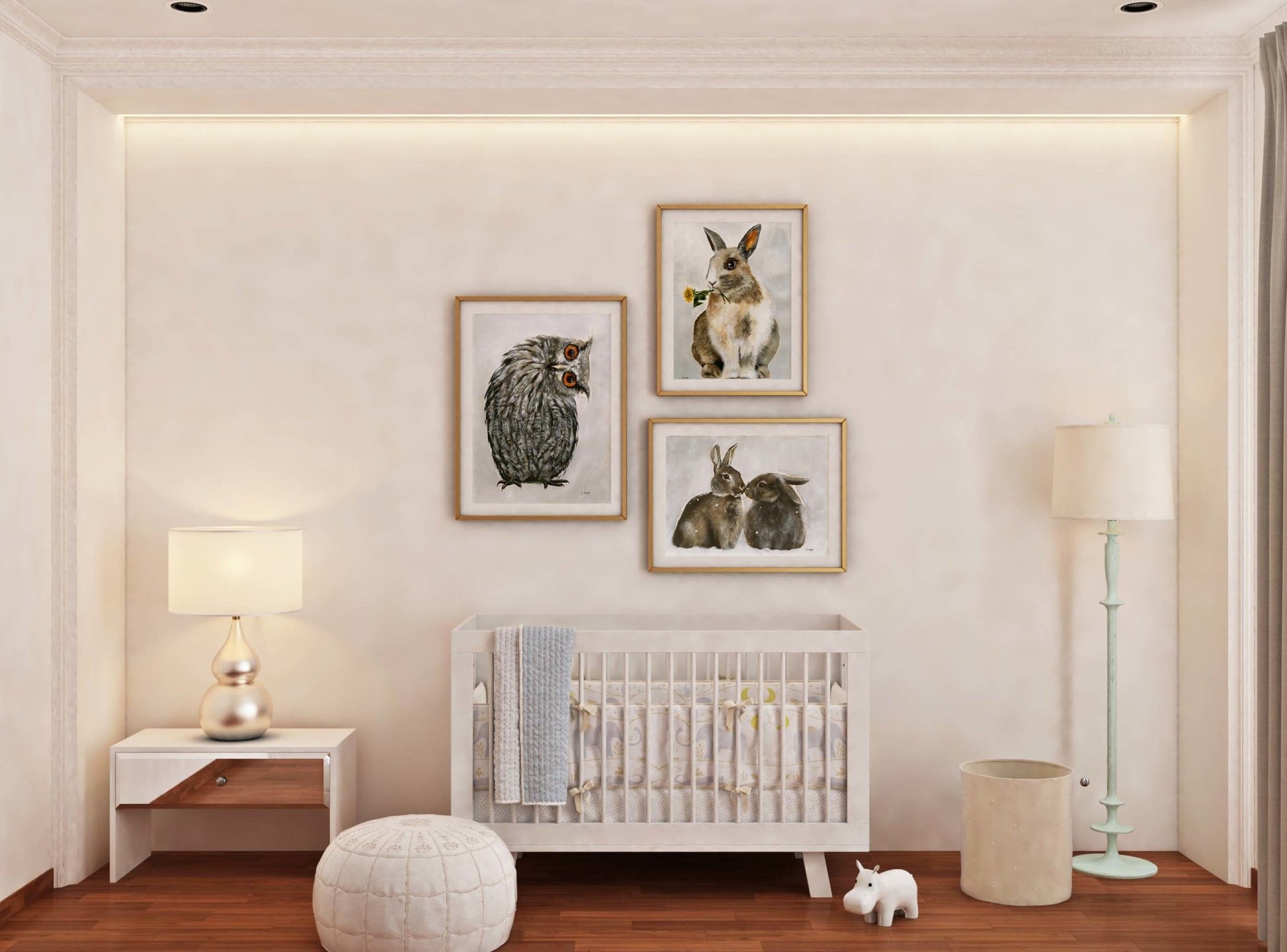 Håndmalte kaniner til barnerom - Design av Hugøy - Plakatbar.no