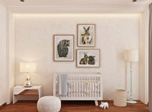 Håndmalte kaniner til barnerom - Design av Hugøy - Plakatbar.no