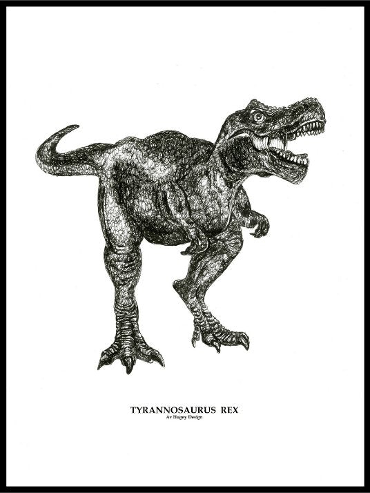 Håndtegnet dinosaur til barnerom - T Rex - Design av Hugøy - Plakatbar.no