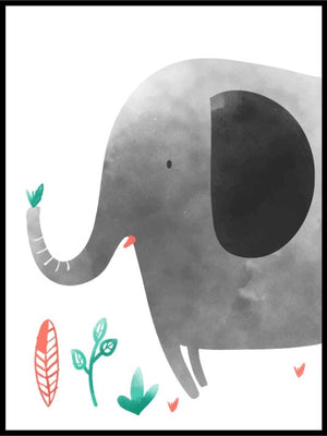 Håndtegnet elefant - plakat til barnerommet - Plakatbar.no