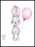 Håndtegnet kanin med ballong og hvit bakgrunn - plakat - Plakatbar.no