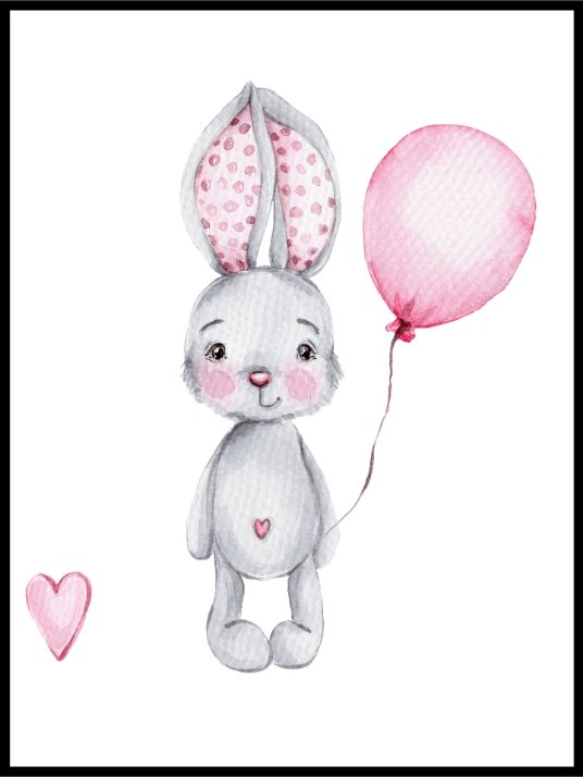 Håndtegnet kanin med ballong og hvit bakgrunn - plakat - Plakatbar.no