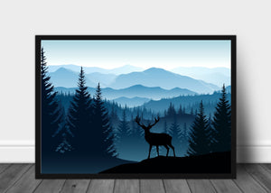 Hjort i silhuett poster - Plakatbar.no