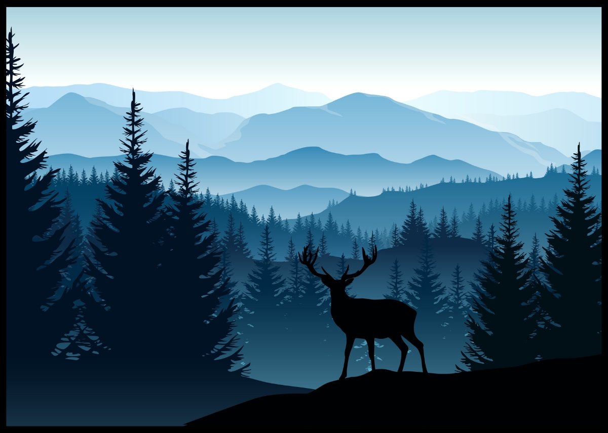 Hjort i silhuett poster - Plakatbar.no