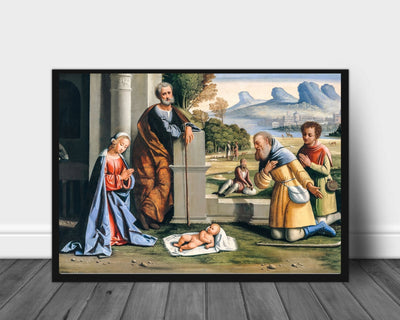 Hyrdenes tilbedelse- Gammeldags juleplakat - Plakatbar.no