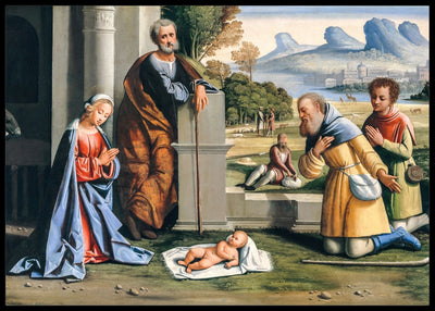 Hyrdenes tilbedelse- Gammeldags juleplakat - Plakatbar.no