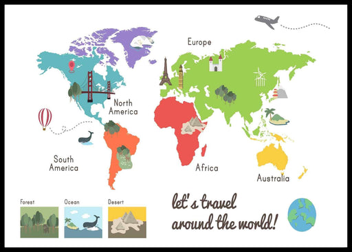 Illustrasjon av verdenskart - plakat - Plakatbar.no
