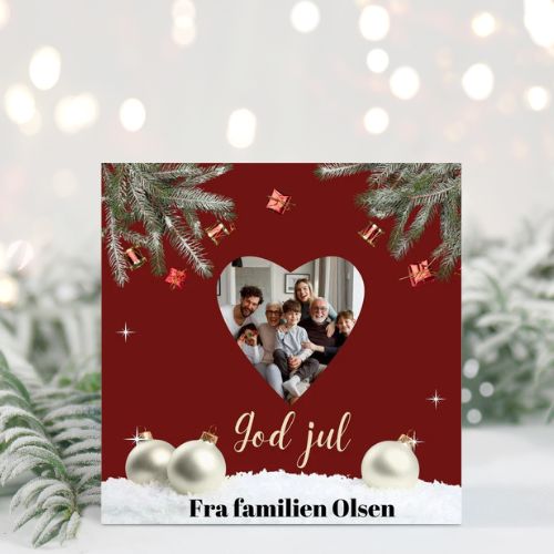 Julekort med eget bilde i hjerte - 10pk - Plakatbar.no