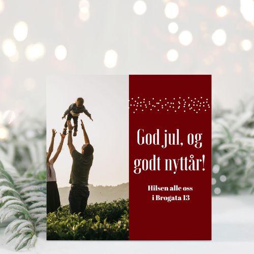 Julekort med eget bilde og tekst -Rødt design - 10pk - Plakatbar.no