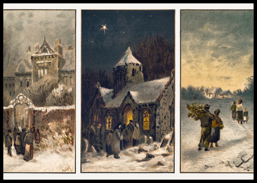 Julemotiv, der forestiller vinterscener - Gammeldags juleplakat