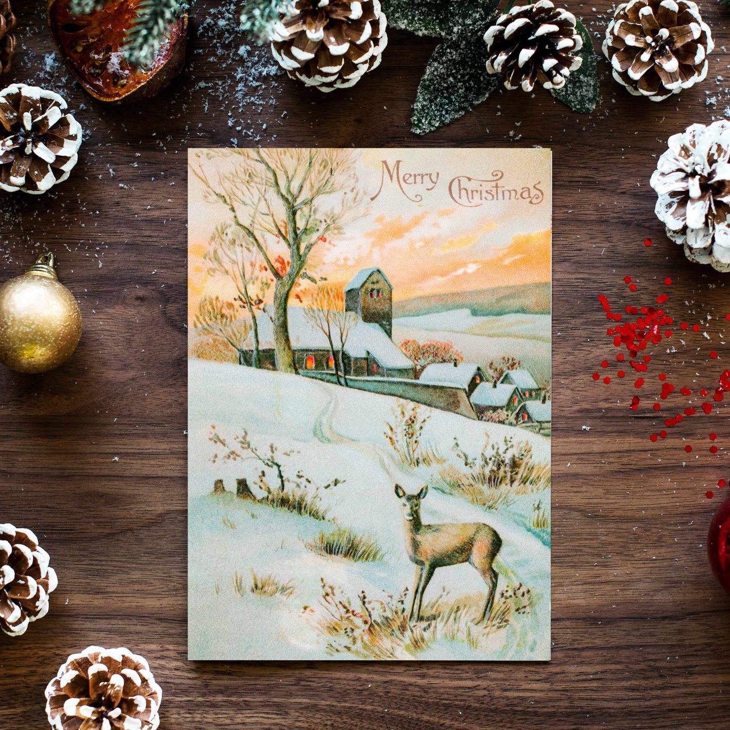 Julekort - Vinterlandskap og hjort 10pk - Plakatbar.no