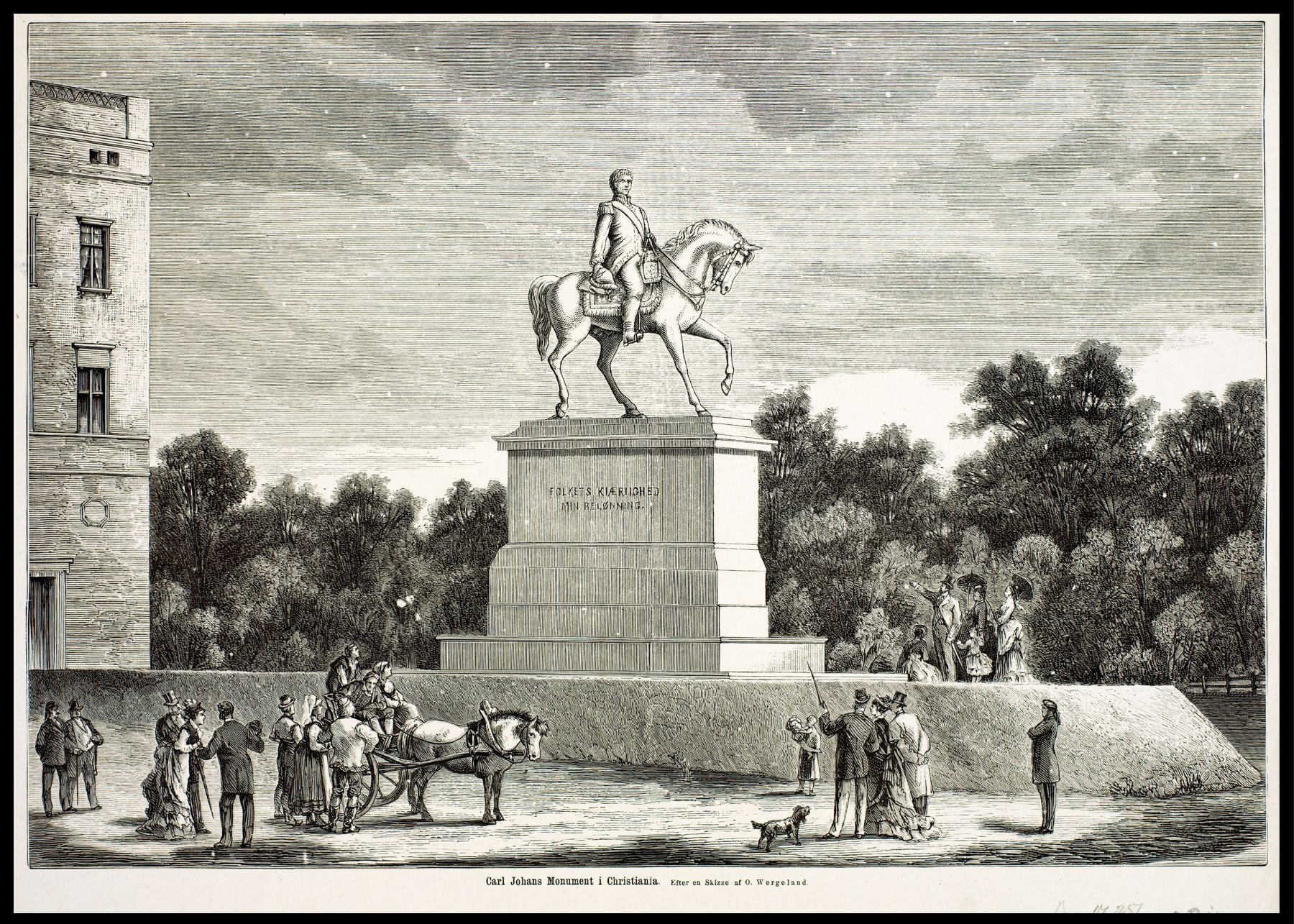"Karl Johans monument i Christiania" av Oscar Wergeland - plakat eller lerret - Plakatbar.no