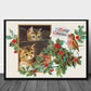 Katter, rødstrupen og kristtorn- Gammeldags juleplakat - Plakatbar.no