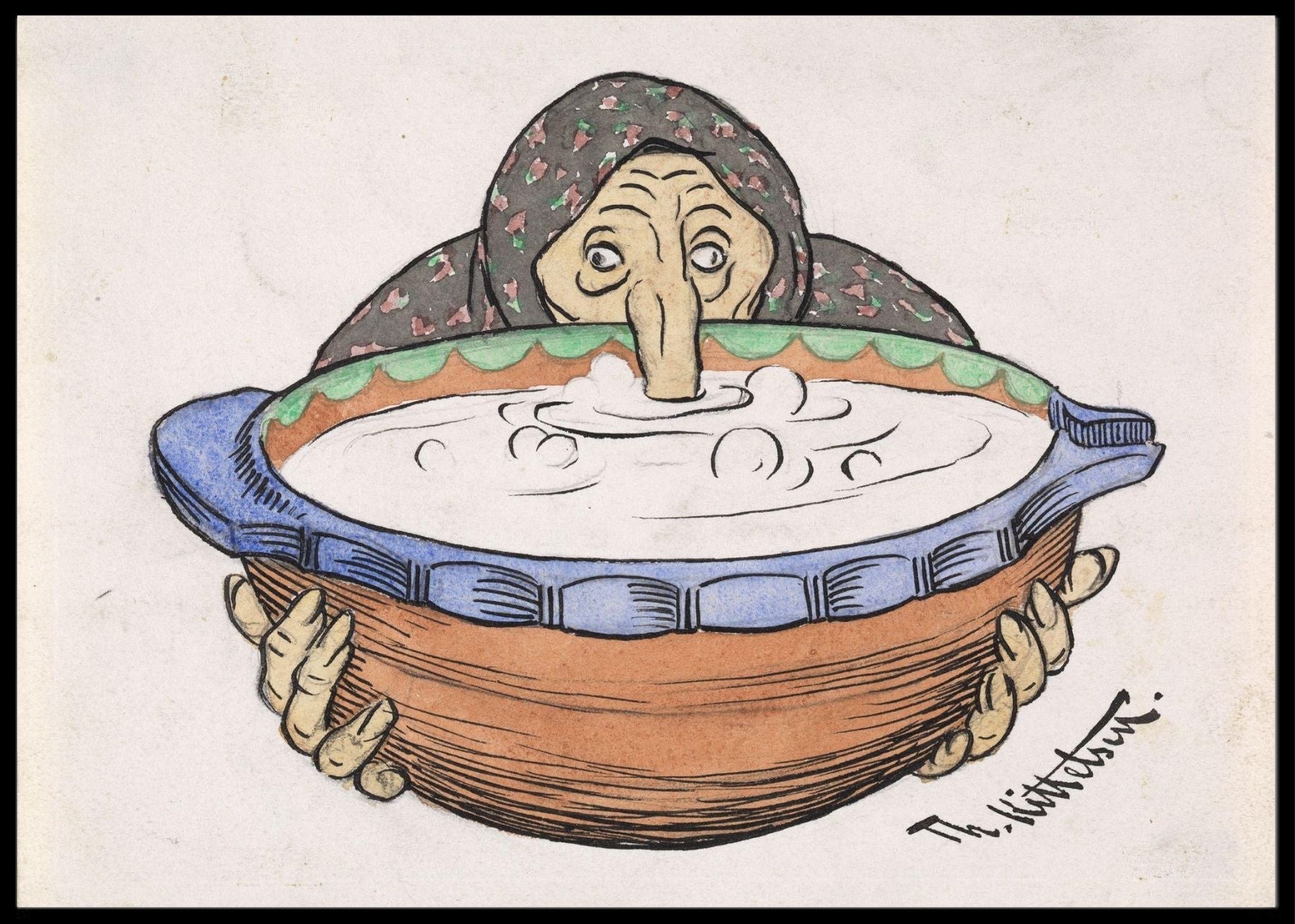 Kjerring med grøtfat, Theodor Kittelsen - Poster - Plakatbar.no