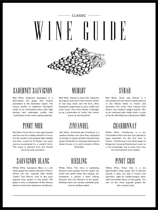 Klassisk vinguide - Poster - Plakatbar.no