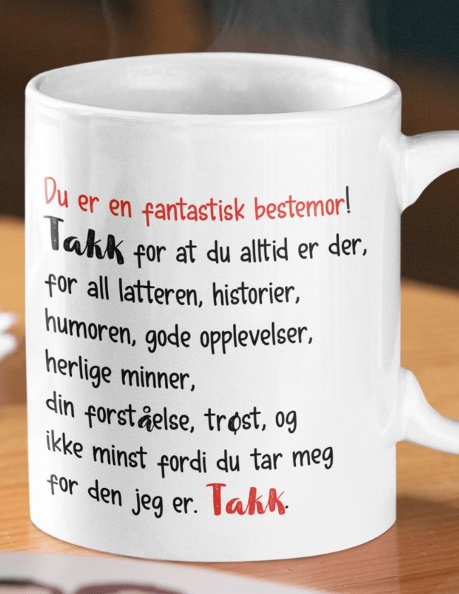 Kopp til bestemor med hyggelig tekst