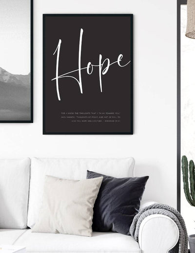 Kristen typografiplakat - Hope - Sort bakgrunn - Plakatbar.no