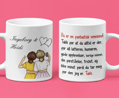 Krus til en god venninne - med egne navn - Plakatbar.no